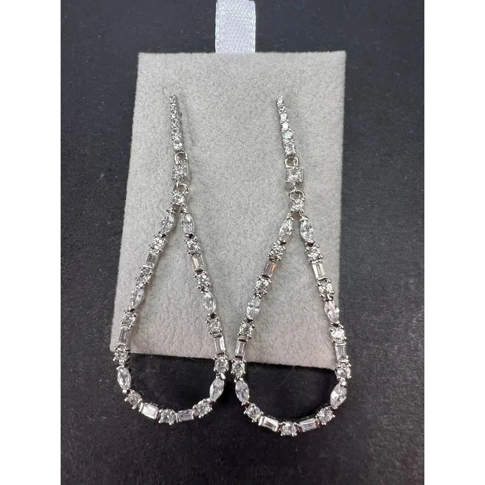 Open teardrop CZ sterling silver dangle earrings